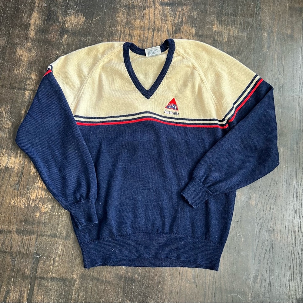 VINTAGE Advance Australia by Fitwear Unisex Navy Blue Pure Wool Jumper Size 20
